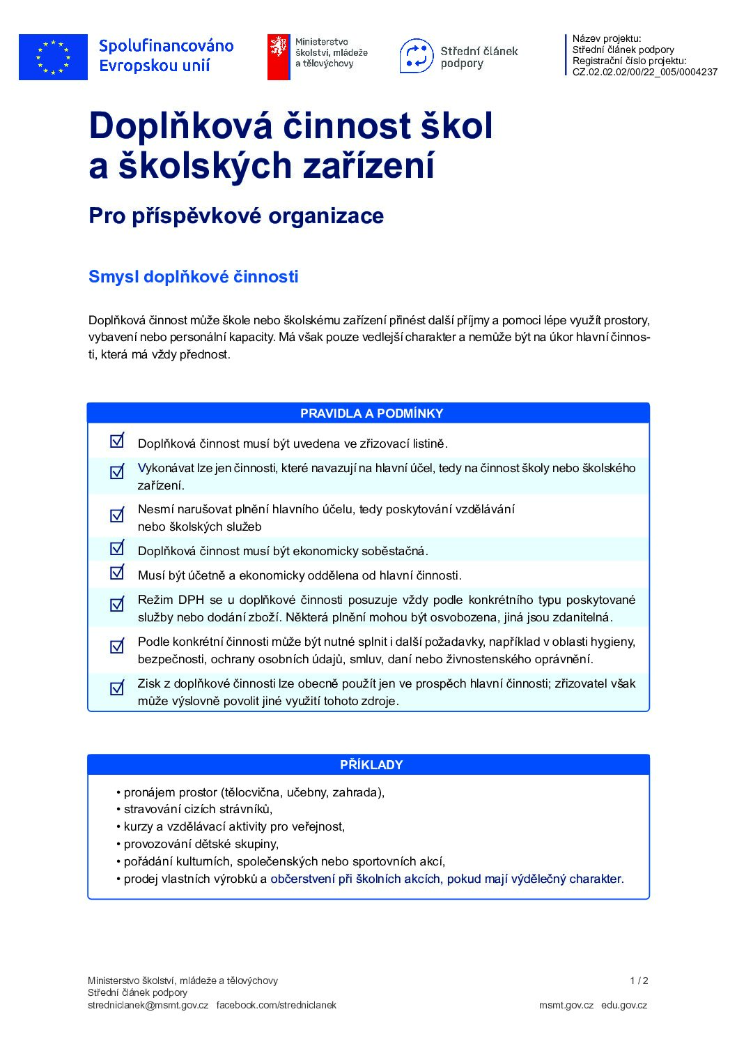 Doplňková činnost škol a školských zařízení